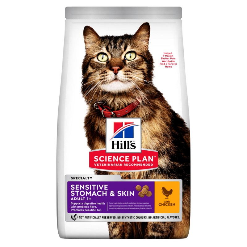 Ineficiente Fielmente cuchara Hill's Science Diet Feline Adult Sensitive Stomach & Skin. Alimento para  gatos adultos con estómago y piel sensible. 1.58kg